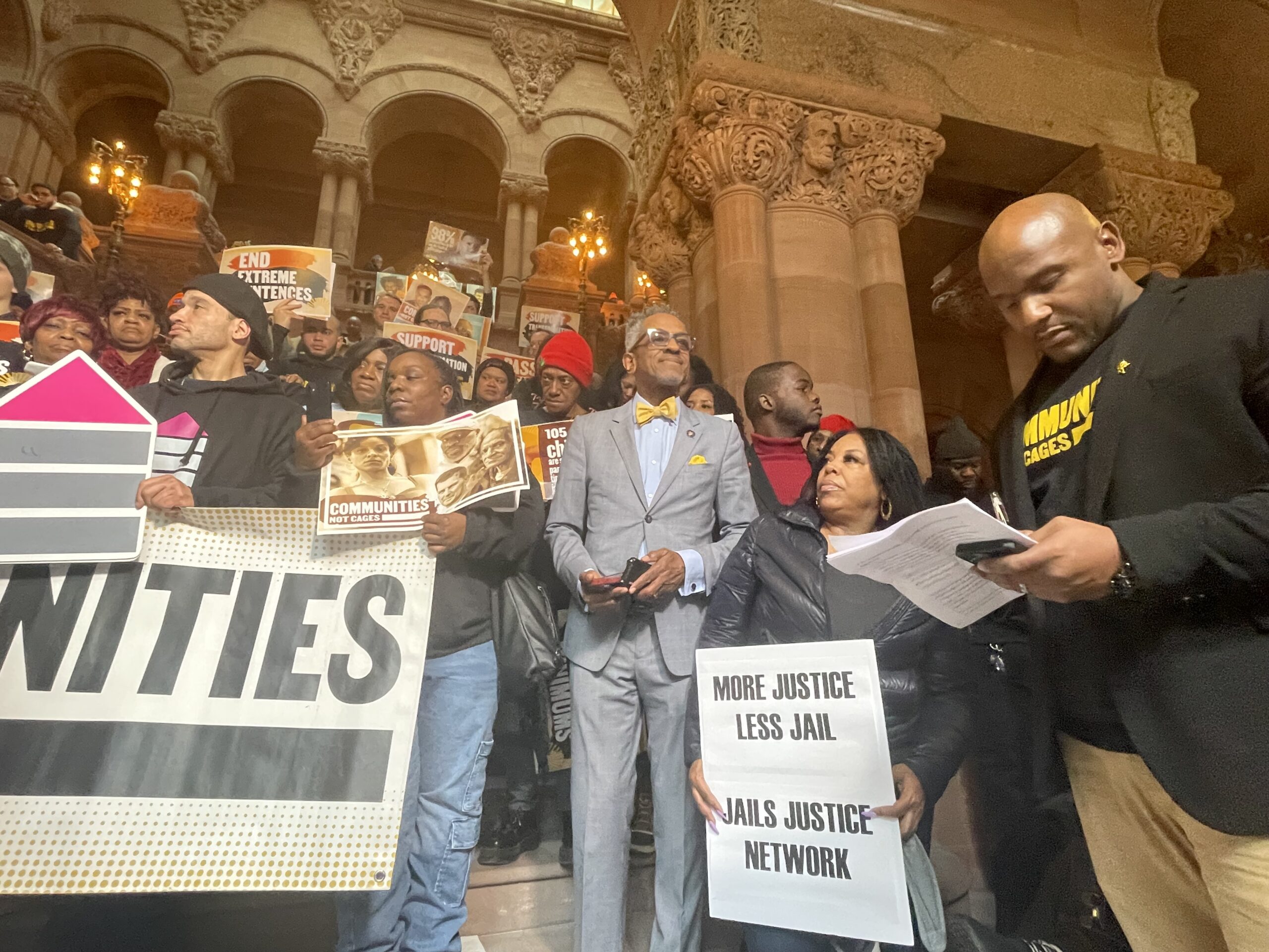 A group of lawmakers today attended a Communities Not Cages rally in support of three bills reforming prison sentencing guidelines. 