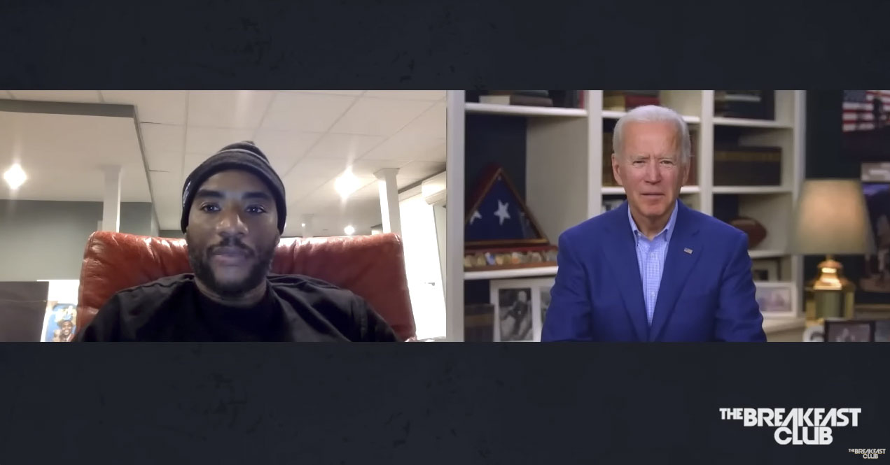 Charlamagne speaks with then-candidate Joe Biden on “The Breakfast Club” in 2020.