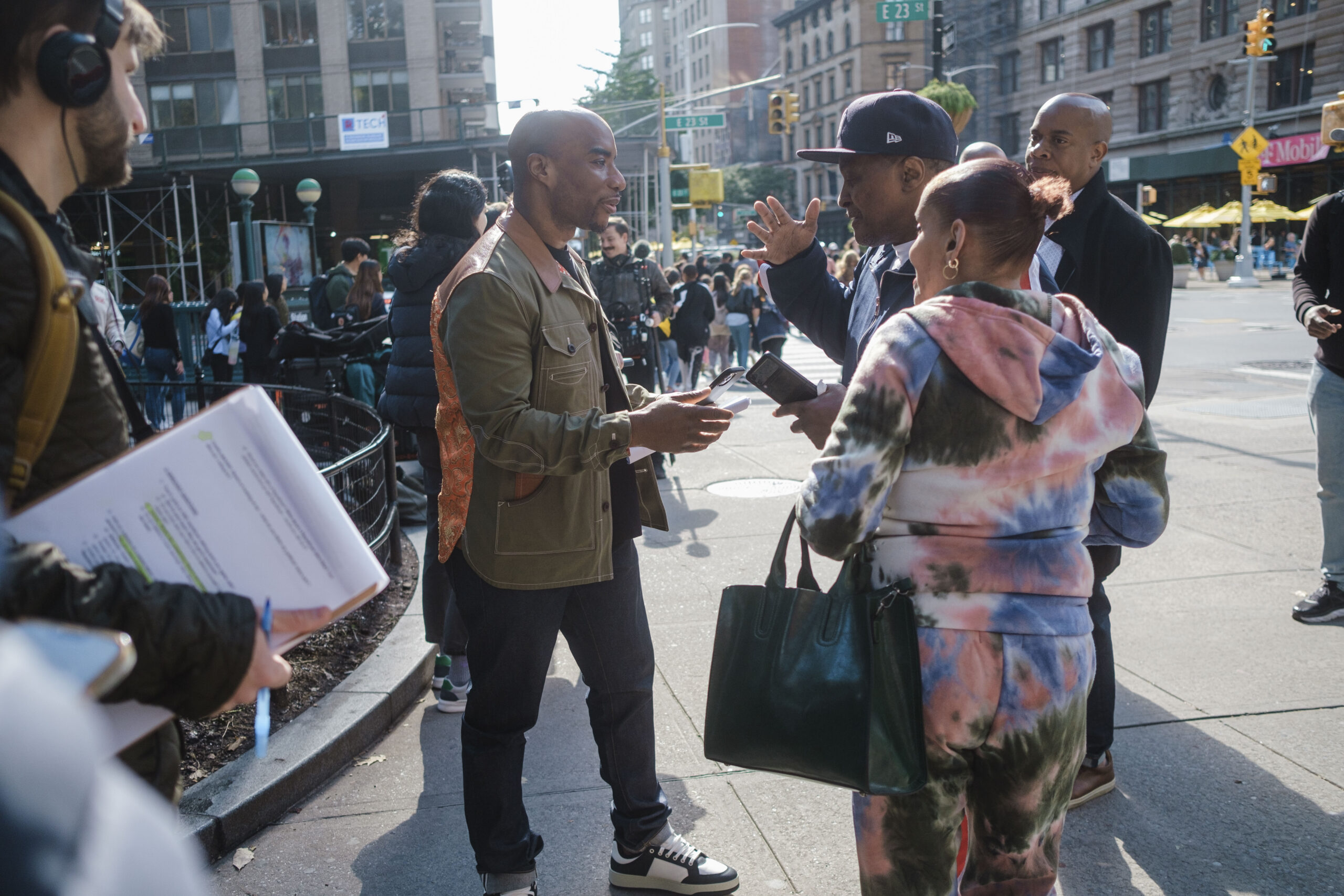 Charlamagne greets fans as he films a man on the street segment for “The Daily Show” in New York in October 2023.